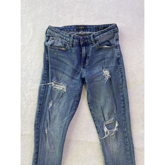 Guess Los Angeles Sexy Curvy Distressed Skinny raw hem ankle Size 27 Low Rise - Picture 3 of 15